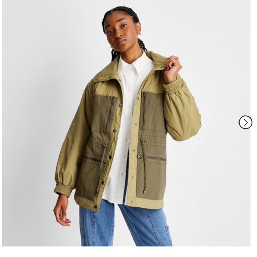 Oversized Future Collective Two-Tone Quilt Lined Utility Jacket Olive Green